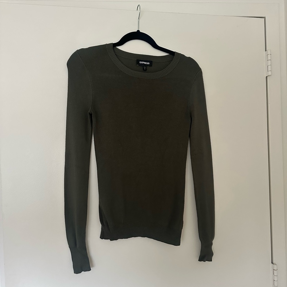 Express Olive Green Women's Long Sleeve Shirt Sweater